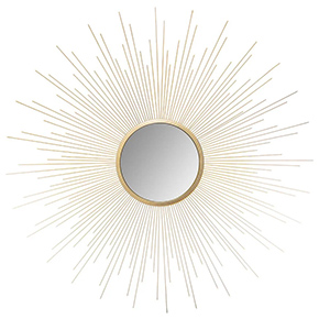 Grand Miroir mural bombé Soleil en métal doré D 70cm